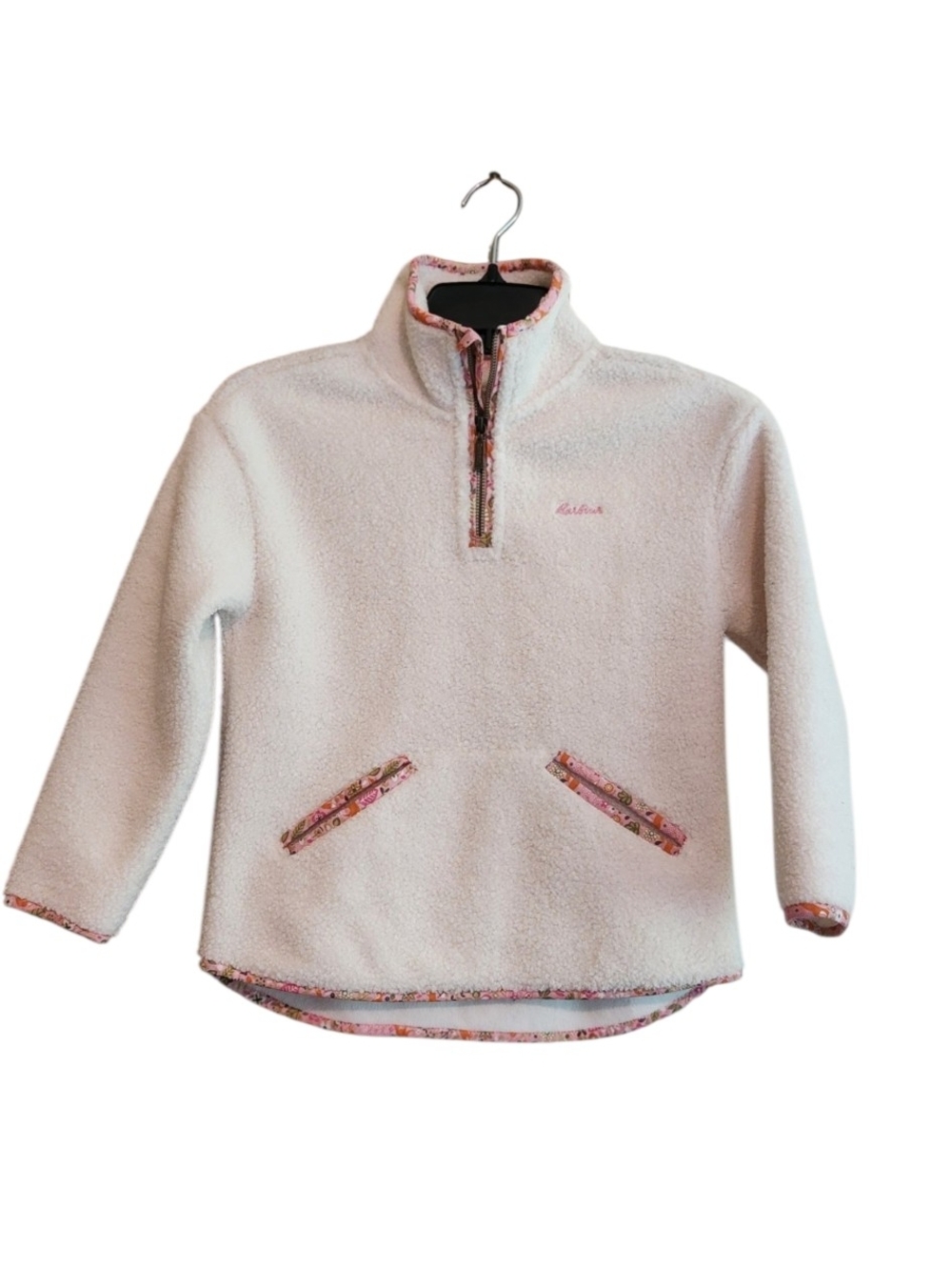 Barbour Mila Fleece Cream Sherpa Half-Zip Pullover with Pink Trim